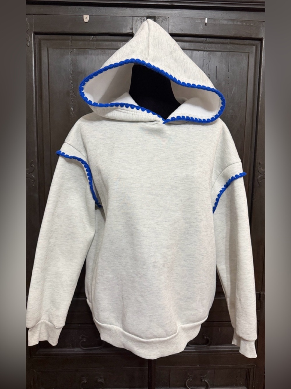SHEIN gray hoodie Jacket with crochet blue trim - Large black